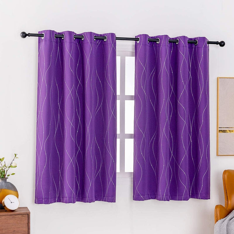 Anjee Blackout Curtains with Silver Wave Line Printed Grommet Top Light Darkening Thermal Insulated Window Curtains Drapes for Kids Boys Bedroom Living Room 52X63 Inch Pink 2 Panels Home & Garden > Decor > Window Treatments > Curtains & Drapes Anjee Purple 52*63 