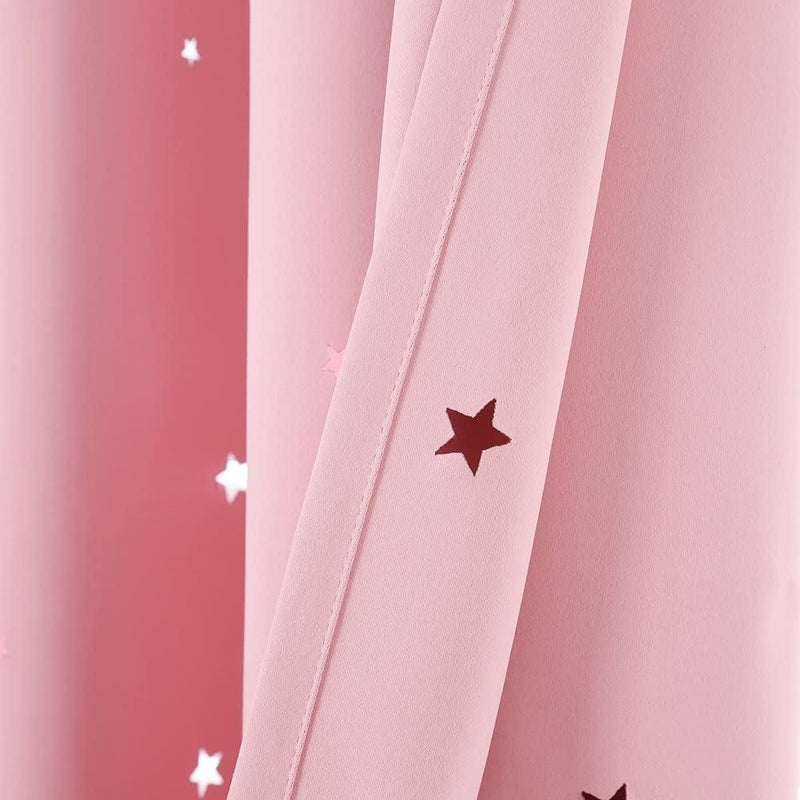 Anjee Blackout Cut Out Stars Curtains for Girls Bedroom Thermal Insulated Light Blocking Window Curtains Drapes for Kids Room Nursery 2 Panels 52 X 63 Inches, Baby Pink