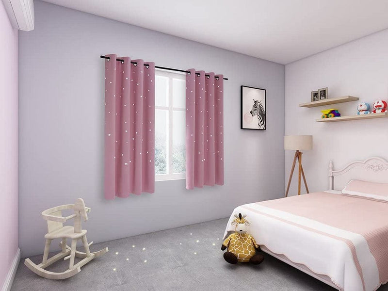Anjee Blackout Cut Out Stars Curtains for Girls Bedroom Thermal Insulated Light Blocking Window Curtains Drapes for Kids Room Nursery 2 Panels 52 X 63 Inches, Baby Pink Home & Garden > Decor > Window Treatments > Curtains & Drapes Anjee   