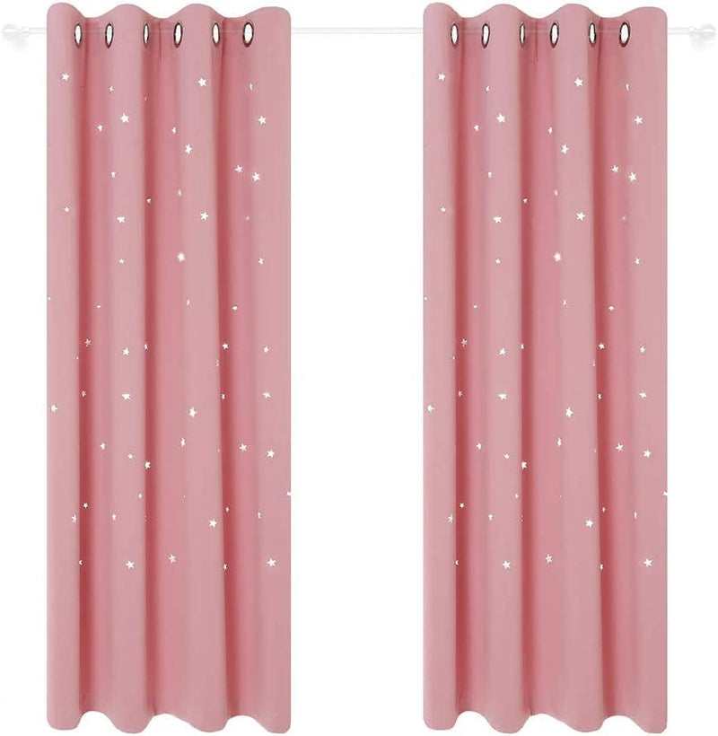 Anjee Blackout Cut Out Stars Curtains for Girls Bedroom Thermal Insulated Light Blocking Window Curtains Drapes for Kids Room Nursery 2 Panels 52 X 63 Inches, Baby Pink Home & Garden > Decor > Window Treatments > Curtains & Drapes Anjee Baby Pink W52 x L84 