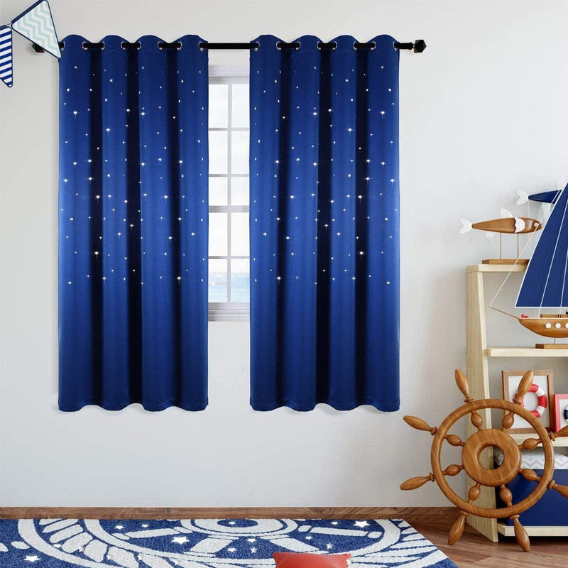 Anjee Blackout Cut Out Stars Curtains for Girls Bedroom Thermal Insulated Light Blocking Window Curtains Drapes for Kids Room Nursery 2 Panels 52 X 63 Inches, Baby Pink Home & Garden > Decor > Window Treatments > Curtains & Drapes Anjee Royal Blue W52 x L63 