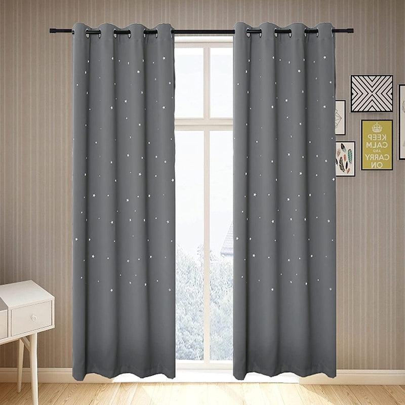 Anjee Blackout Cut Out Stars Curtains for Girls Bedroom Thermal Insulated Light Blocking Window Curtains Drapes for Kids Room Nursery 2 Panels 52 X 63 Inches, Baby Pink Home & Garden > Decor > Window Treatments > Curtains & Drapes Anjee Space Grey W52 x L84 