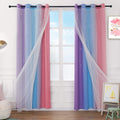 Anjee Curtains for Girls 2 in 1 Double Layer Cutout Star Light Blocking Ombre Grommets Top Drape with Lace Sheer Voile Gauze for Living Room Kids Bedroom 2 Panels 52 X 84 Inch, Blue Purple Home & Garden > Decor > Window Treatments > Curtains & Drapes Anjee Purple/Blue/Pink W52'' x L63‘’ 