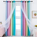 Anjee Curtains for Girls 2 in 1 Double Layer Cutout Star Light Blocking Ombre Grommets Top Drape with Lace Sheer Voile Gauze for Living Room Kids Bedroom 2 Panels 52 X 84 Inch, Blue Purple