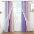 Anjee Curtains for Girls 2 in 1 Double Layer Cutout Star Light Blocking Ombre Grommets Top Drape with Lace Sheer Voile Gauze for Living Room Kids Bedroom 2 Panels 52 X 84 Inch, Blue Purple Home & Garden > Decor > Window Treatments > Curtains & Drapes Anjee Blue/Purple/Yellow W52'' x L84‘’ 
