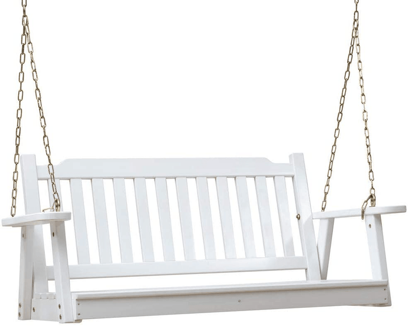 Anjor Heavy Duty Front Porch Swing Seat with Hanging Chains Wood Outdoor 4 Ft, White Home & Garden > Lawn & Garden > Outdoor Living > Porch Swings Anjor White  