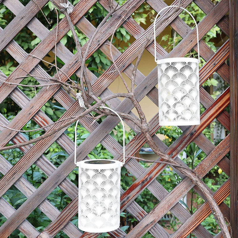 Annastore Solar Lanterns Outdoor Waterproof Hanging Solar Lights Garden Decorative Metal LED Lamps Decorative Lighting for Patio Porch Lawn Decor 2 Pack - White Home & Garden > Lighting > Lamps AnnaStore   