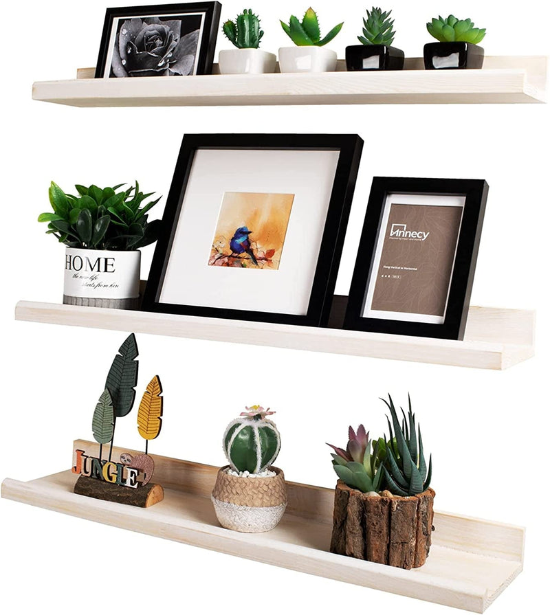 Annecy Floating Shelves Wall Mounted Set of 3, 24 Inch Dark Walnut Solid Wood Shelves for Wall, Wall Storage Shelves with Lip Design for Bedroom, Bathroom, Kitchen, Office, 3 Different Sizes Furniture > Shelving > Wall Shelves & Ledges Annecy Washed White 24 inch 