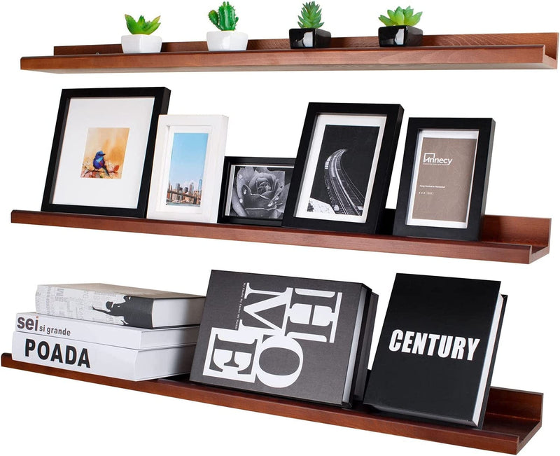 Annecy Floating Shelves Wall Mounted Set of 3, 24 Inch Dark Walnut Solid Wood Shelves for Wall, Wall Storage Shelves with Lip Design for Bedroom, Bathroom, Kitchen, Office, 3 Different Sizes Furniture > Shelving > Wall Shelves & Ledges Annecy Dark Walnut 36 inch 