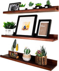 Annecy Floating Shelves Wall Mounted Set of 3, 24 Inch Dark Walnut Solid Wood Shelves for Wall, Wall Storage Shelves with Lip Design for Bedroom, Bathroom, Kitchen, Office, 3 Different Sizes Furniture > Shelving > Wall Shelves & Ledges Annecy Dark Walnut 24 inch 