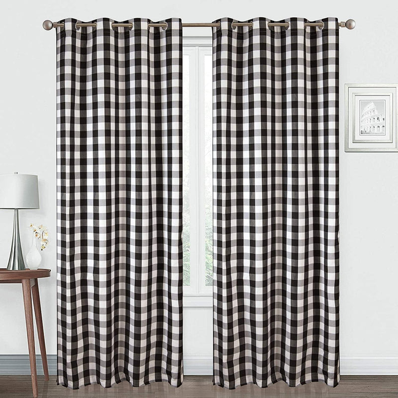 Annlaite 96 Inch Farmhouse Gingham Buffalo Checker Thermal Insulated Grommet Window Curtains 2 Panels Each 52 Inch by 96 Inch Black Home & Garden > Decor > Window Treatments > Curtains & Drapes Annlaite Black 52"x96" 