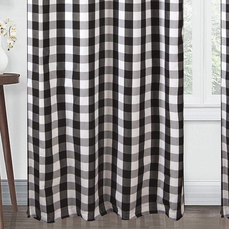 Annlaite 96 Inch Farmhouse Gingham Buffalo Checker Thermal Insulated Grommet Window Curtains 2 Panels Each 52 Inch by 96 Inch Black Home & Garden > Decor > Window Treatments > Curtains & Drapes Annlaite   