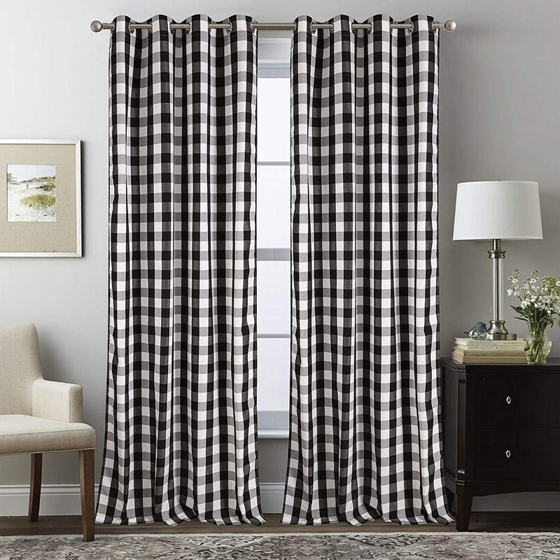 Annlaite 96 Inch Farmhouse Gingham Buffalo Checker Thermal Insulated Grommet Window Curtains 2 Panels Each 52 Inch by 96 Inch Black Home & Garden > Decor > Window Treatments > Curtains & Drapes Annlaite Black 52"x108" 