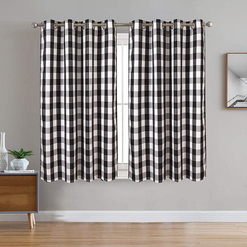 Annlaite 96 Inch Farmhouse Gingham Buffalo Checker Thermal Insulated Grommet Window Curtains 2 Panels Each 52 Inch by 96 Inch Black Home & Garden > Decor > Window Treatments > Curtains & Drapes Annlaite Black 52"x54" 
