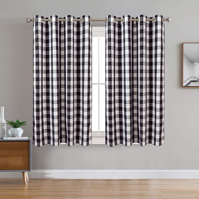 Annlaite 96 Inch Farmhouse Gingham Buffalo Checker Thermal Insulated Grommet Window Curtains 2 Panels Each 52 Inch by 96 Inch Black Home & Garden > Decor > Window Treatments > Curtains & Drapes Annlaite Black 52"x63" 