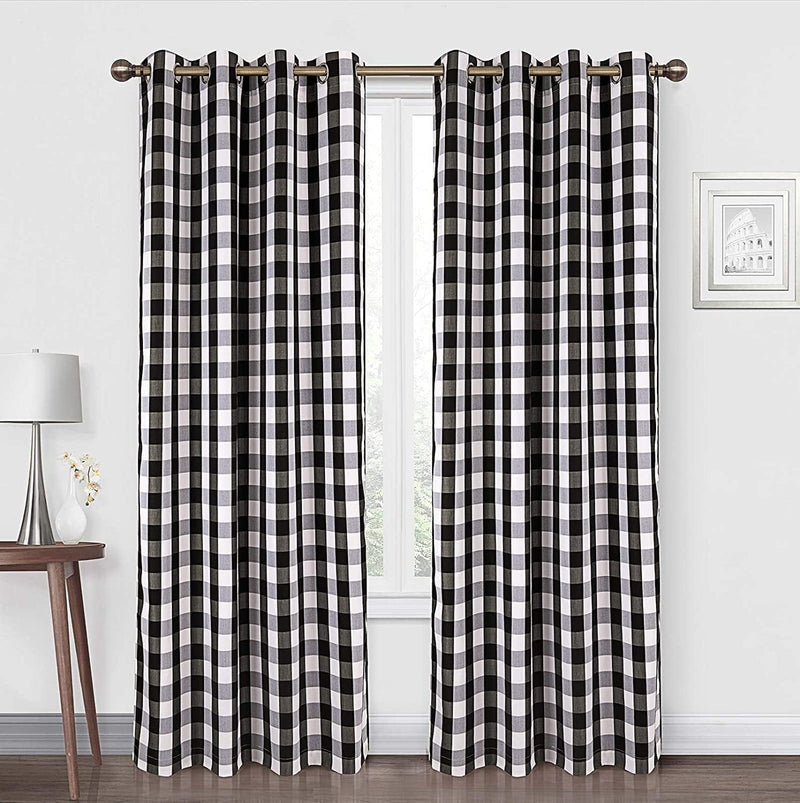 Annlaite 96 Inch Farmhouse Gingham Buffalo Checker Thermal Insulated Grommet Window Curtains 2 Panels Each 52 Inch by 96 Inch Black Home & Garden > Decor > Window Treatments > Curtains & Drapes Annlaite Black 52"x84" 