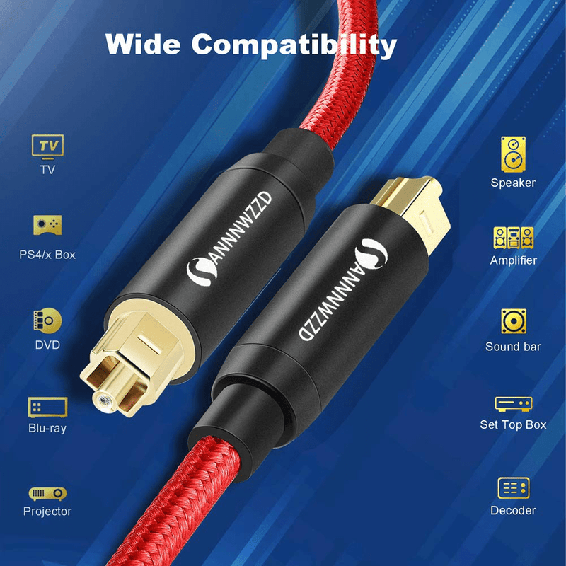 ANNNWZZD Optical Digital Audio Cable,Toslink Male to Male Cable for Connecting soundbar, Stereo System, Home Theater, Xbox & PS4 (6FT/2M) Electronics > Electronics Accessories > Cables ANNNWZZD   