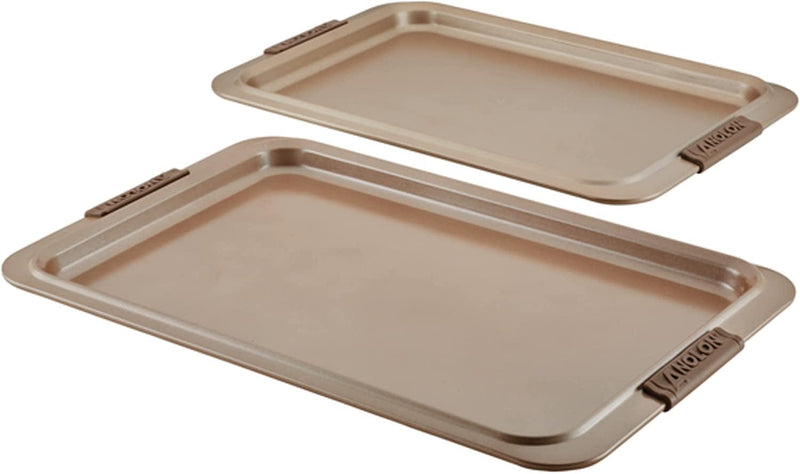 Anolon Advanced Nonstick Bakeware Cookie Pan Set/Baking Sheets with Silicone Grips, 11" X 17", Bronze Home & Garden > Kitchen & Dining > Cookware & Bakeware Anolon Bronze 11" x 17" - Set 