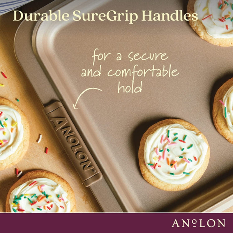 Anolon Advanced Nonstick Bakeware Cookie Pan Set/Baking Sheets with Silicone Grips, 11" X 17", Bronze Home & Garden > Kitchen & Dining > Cookware & Bakeware Anolon   