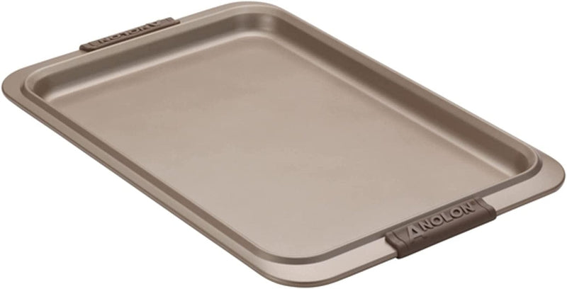 Anolon Advanced Nonstick Bakeware Cookie Pan Set/Baking Sheets with Silicone Grips, 11" X 17", Bronze