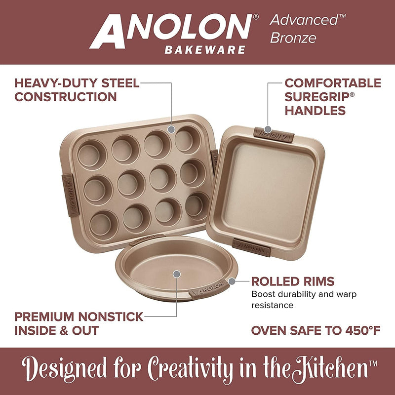 Anolon Advanced Nonstick Bakeware Set / Baking Pans with Grips - 5 Piece, Brown Home & Garden > Kitchen & Dining > Cookware & Bakeware Anolon   