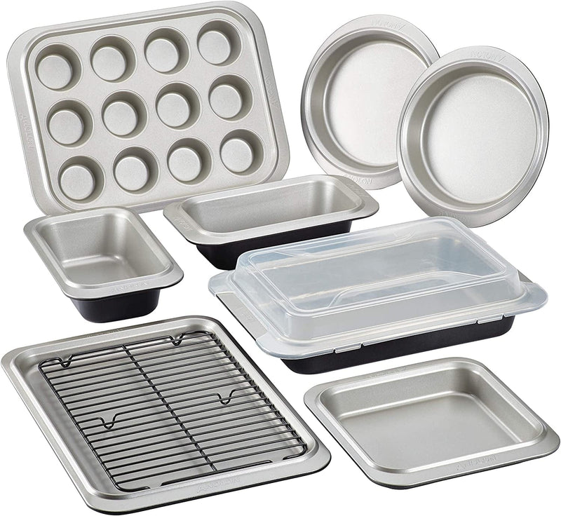 Anolon Allure Nonstick Bakeware Set Includes Nonstick Baking Pan with Lid and Muffin/Cupcake Pan - 3 Piece, Onyx/Black/Pewter Home & Garden > Kitchen & Dining > Cookware & Bakeware Anolon Onyx/Black/Pewter 10 Piece 