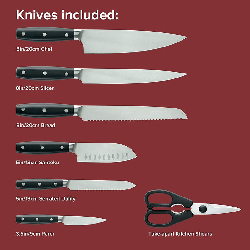Anolon Alwayssharp Japanese Steel Knife Block Set with Built-In Sharpener, 8 Piece