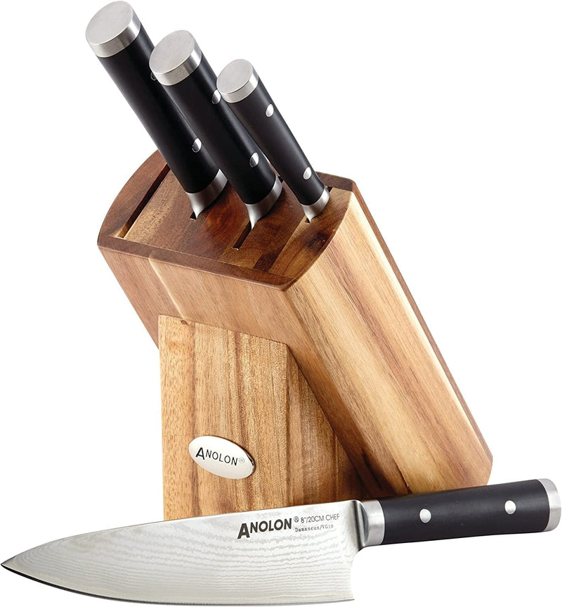 Anolon Imperiondamascus Steel Cutlery Knife Block Set, 5-Piece, Black