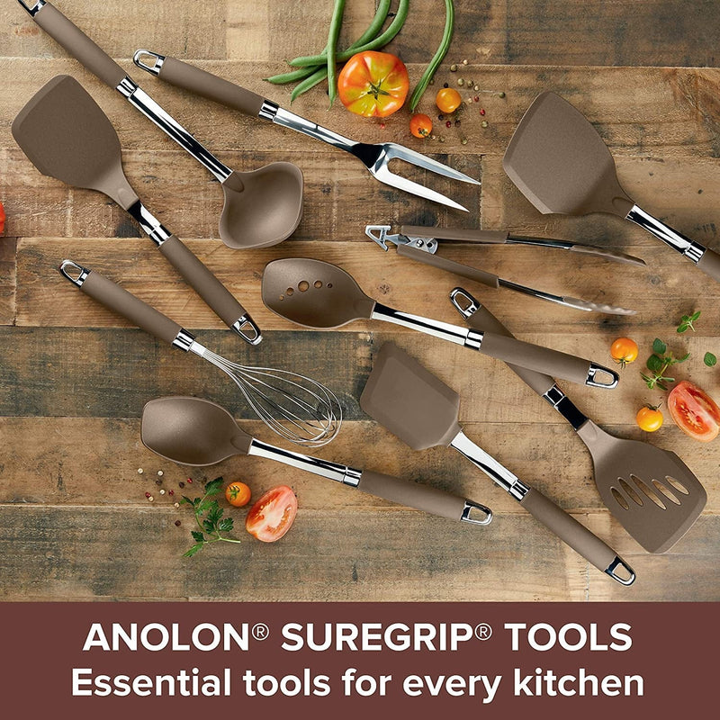 Anolon Suregrip Nonstick Utensil Kitchen Cooking Tools Set, 6 Piece, Bronze Brown,46346