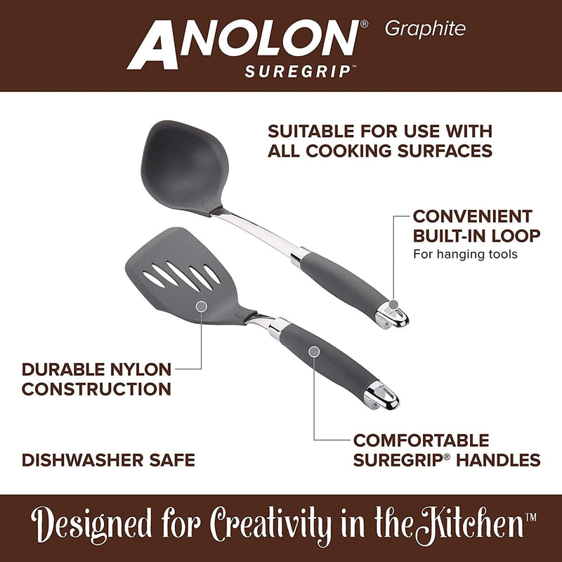 Anolon Suregrip Nonstick Utensil Kitchen Cooking Tools Set, 6 Piece, Gray Home & Garden > Kitchen & Dining > Kitchen Tools & Utensils Meyer Corporation   