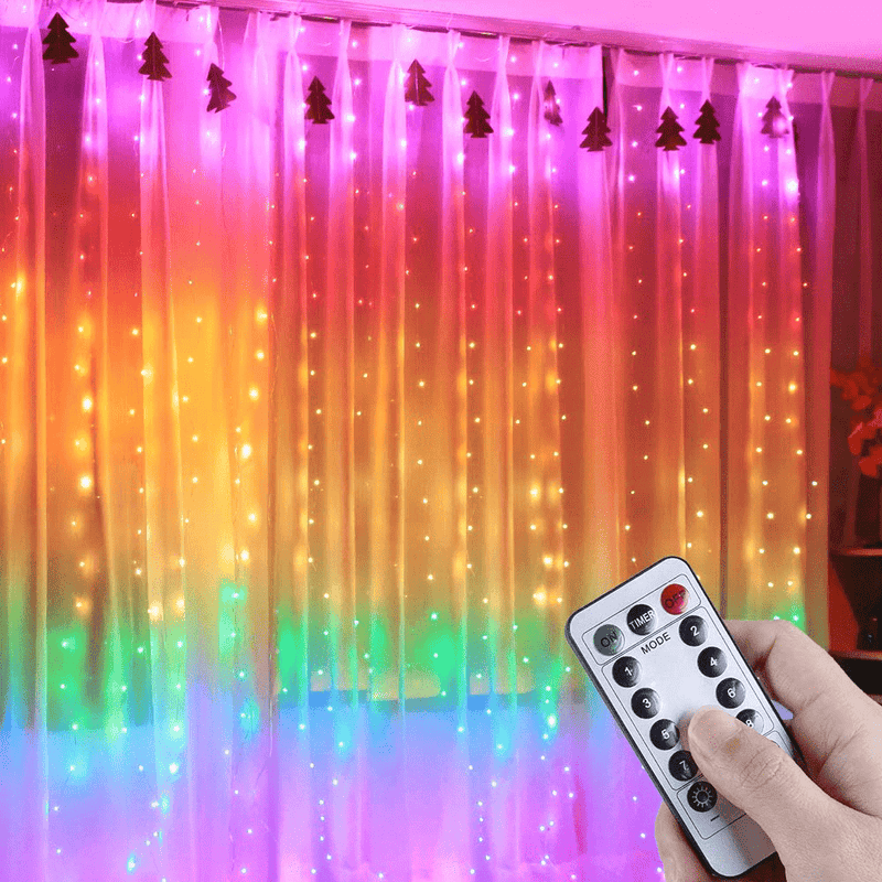 Anpro LED Curtain Light, 3Mx3M 300 Led,With 8 Light Modes, Remote Control, USB Power Supply, Backdrop Window String Lights with USB Remote Control, for Valentine'S Day, Bedroom, Weddings, Christmas