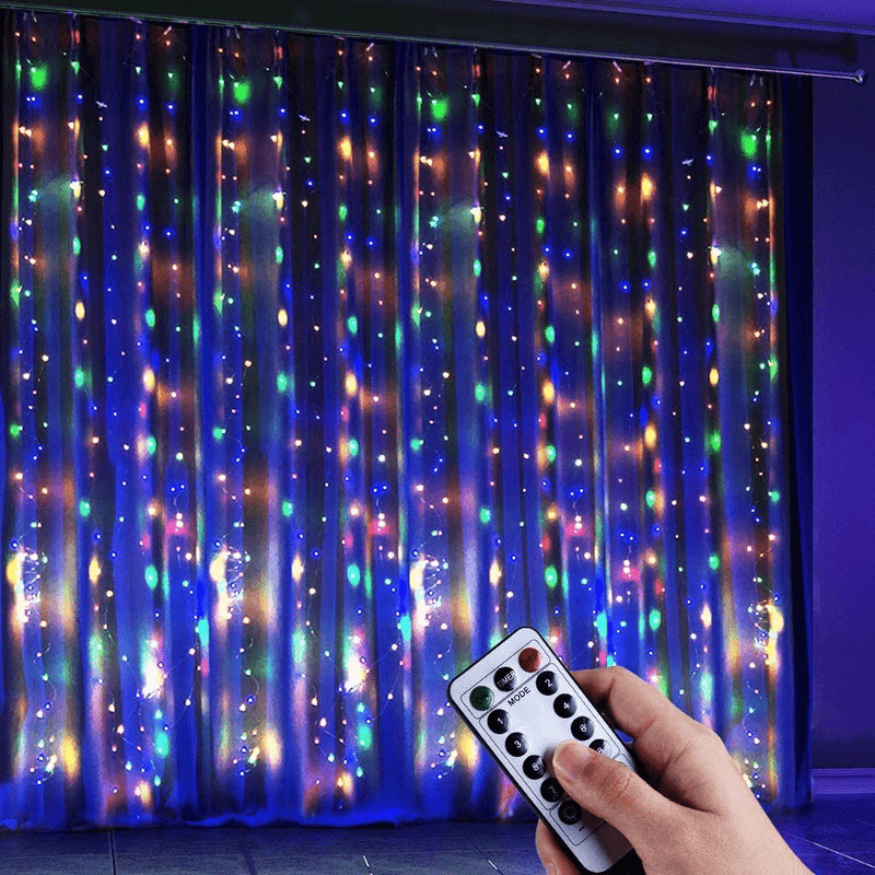 Anpro LED Curtain Light, 3Mx3M 300 Led,With 8 Light Modes, Remote Control, USB Power Supply, Backdrop Window String Lights with USB Remote Control, for Valentine'S Day, Bedroom, Weddings, Christmas Home & Garden > Decor > Seasonal & Holiday Decorations Anpro   