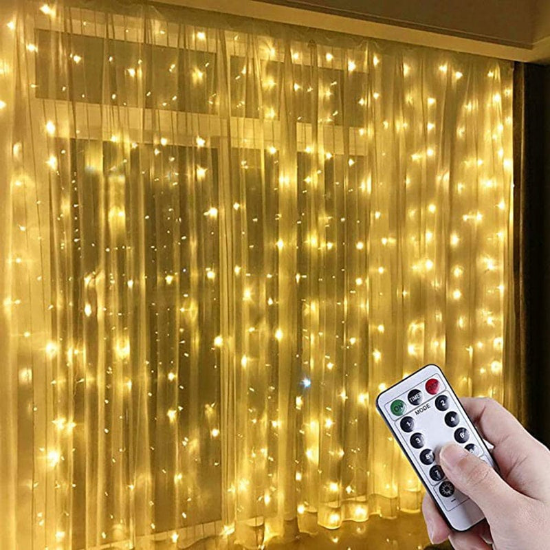 Anpro LED Curtain Lights, 300 LED Warm White Window Fairy String Lights with 8 Modes, USB Powered LED Curtain Lights for Christmas, Party, Wedding, Bedroom Decoration 9.8 X 9.8 Ft Home & Garden > Decor > Seasonal & Holiday Decorations Anpro Warm White  