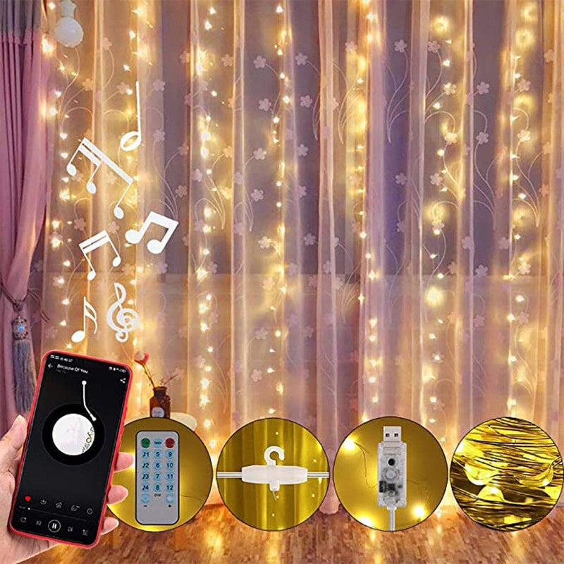 Anpro LED Curtain Lights, 300 LED Warm White Window Fairy String Lights with 8 Modes, USB Powered LED Curtain Lights for Christmas, Party, Wedding, Bedroom Decoration 9.8 X 9.8 Ft Home & Garden > Decor > Seasonal & Holiday Decorations Anpro Voice Activated  