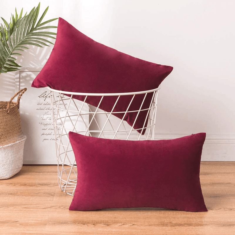 ANRODUO Pack of 2 Velvet Throw Pillow Covers Cushion Case Soft Decorative Solid Square Cozy Modern Home Decorations Pillowcase for Sofa Couch Bed Chair 18 X 18 Inch 45 X 45 Cm Pure White Home & Garden > Decor > Chair & Sofa Cushions ANRODUO Wine Red 12"x20" 