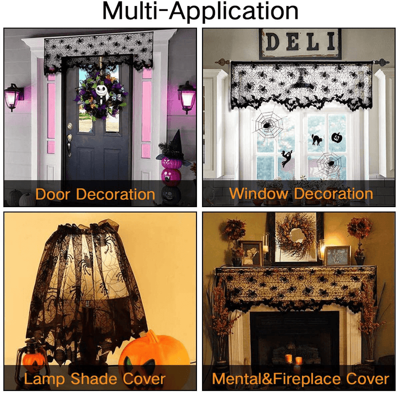 anroog 3 Pack Halloween Lamp Shade Cover Indoor Decorations,Black Lace Ribbon Spider Web Lampshades Cover Topper Scarf for Festive Party Indoor Decor Supplies,Large 20 X 60 Inch Arts & Entertainment > Party & Celebration > Party Supplies anroog   
