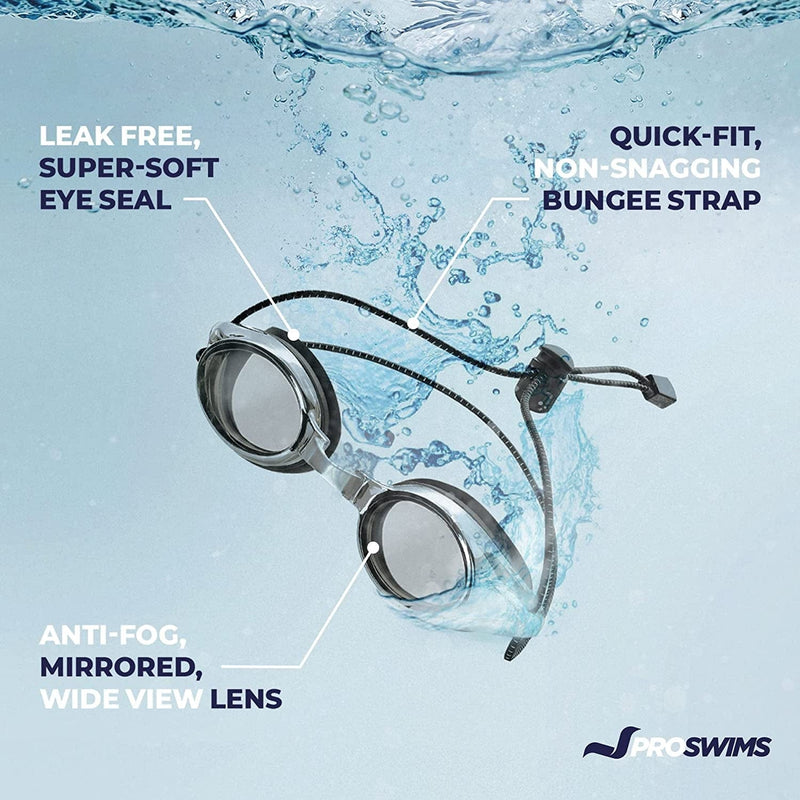 Anti-Fog Racing Swimming Goggles - by Proswims with Bungee Strap, Hard Case and Bonus Swim Goggles Microfiber Cleaning Cloth Sporting Goods > Outdoor Recreation > Boating & Water Sports > Swimming > Swim Goggles & Masks Proswims   