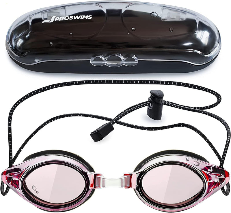 Anti-Fog Racing Swimming Goggles - by Proswims with Bungee Strap, Hard Case and Bonus Swim Goggles Microfiber Cleaning Cloth Sporting Goods > Outdoor Recreation > Boating & Water Sports > Swimming > Swim Goggles & Masks Proswims Pink  