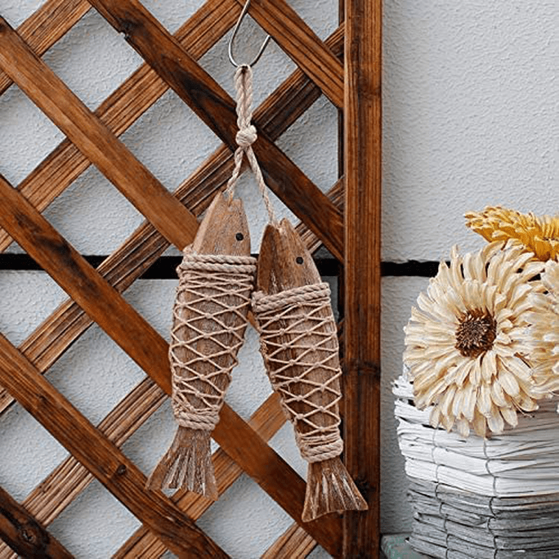 Antique Wood Fish Decor Ornament Wall Hanging Wooden Fish Decorations for Home Nautical Theme 2 Pieces Home & Garden > Decor > Artwork > Sculptures & Statues YK Decor   