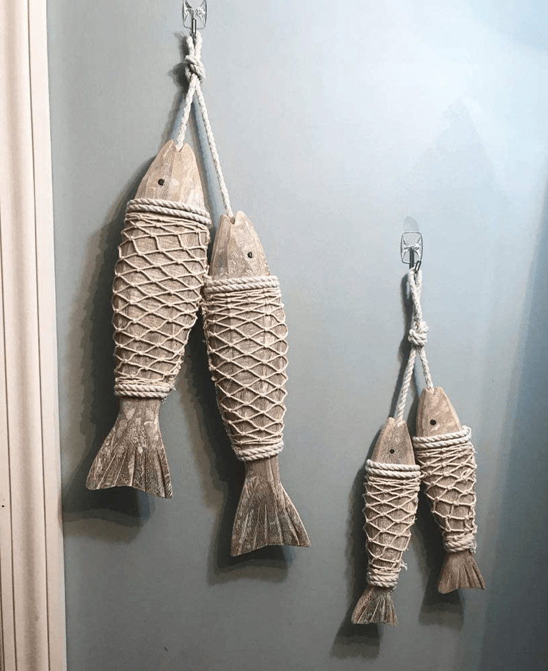 Antique Wood Fish Decor Ornament Wall Hanging Wooden Fish Decorations for Home Nautical Theme 2 Pieces Home & Garden > Decor > Artwork > Sculptures & Statues YK Decor   