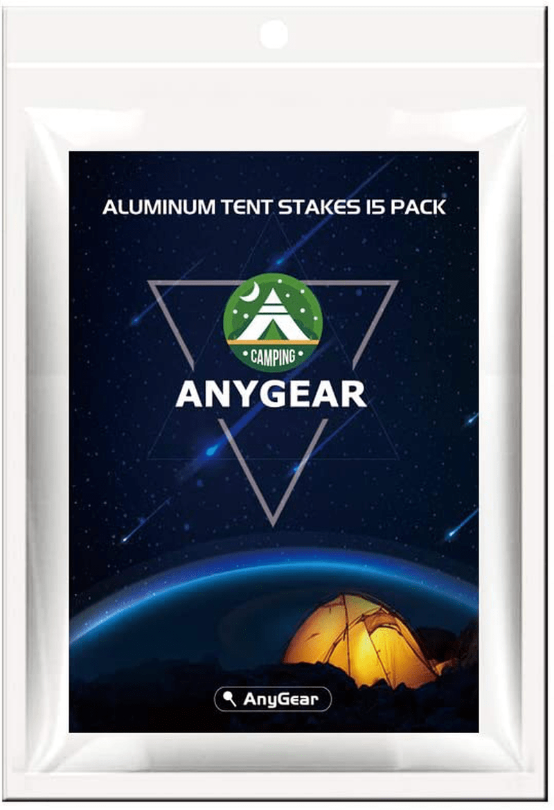 Anygear 7075 Aluminum Tent Stakes 15 Pack - Ultralight Tri-Beam Tent Pegs with Reflective Rope - Essential Tent Accessories for Camping, Rain Tarps, Hiking, Backpacking Sporting Goods > Outdoor Recreation > Camping & Hiking > Tent Accessories AnyGear   