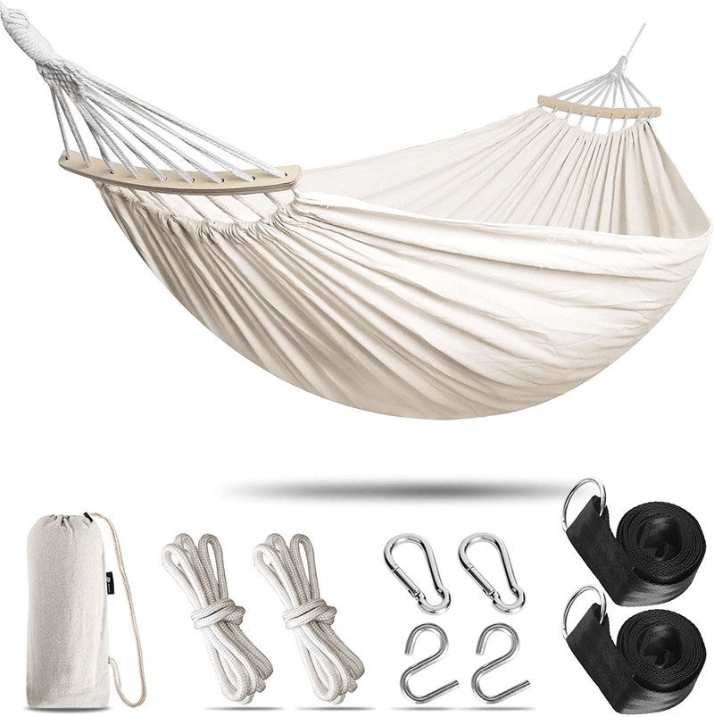 Anyoo Garden Cotton Hammock Comfortable Fabric Hammock with Spreader Bar Durable Hammock Up to 450lbs Portable Lightweight Hammock with Travel Bag,Perfect for Camping Outdoor/Indoor Patio Backyard Home & Garden > Lawn & Garden > Outdoor Living > Hammocks ANYOO White  