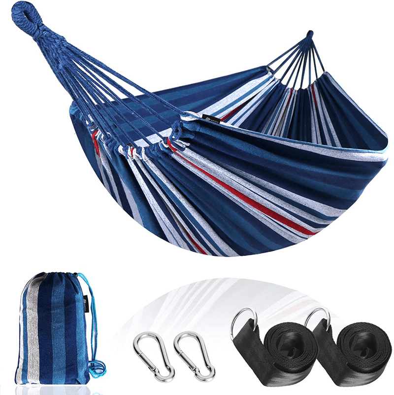 Anyoo Garden Cotton Hammock Comfortable Fabric Hammock with Tree Straps for Hanging Durable Hammock Up to 450lbs Portable Hammock with Travel Bag,Perfect for Camping Outdoor/Indoor Patio Backyard Home & Garden > Lawn & Garden > Outdoor Living > Hammocks ANYOO Blue/White/Red Stripe  