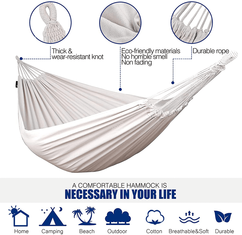 Anyoo Garden Cotton Hammock Comfortable Fabric Hammock with Tree Straps for Hanging Durable Hammock Up to 450lbs Portable Hammock with Travel Bag,Perfect for Camping Outdoor/Indoor Patio Backyard Home & Garden > Lawn & Garden > Outdoor Living > Hammocks ANYOO   