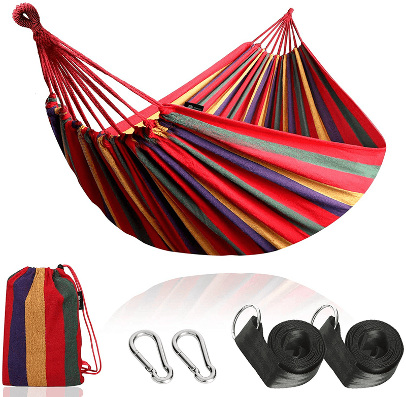 Anyoo Garden Cotton Hammock Comfortable Fabric Hammock with Tree Straps for Hanging Durable Hammock Up to 450lbs Portable Hammock with Travel Bag,Perfect for Camping Outdoor/Indoor Patio Backyard Home & Garden > Lawn & Garden > Outdoor Living > Hammocks ANYOO Red  