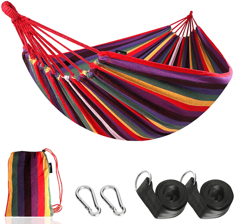 Anyoo Garden Cotton Hammock Comfortable Fabric Hammock with Tree Straps for Hanging Durable Hammock Up to 450lbs Portable Hammock with Travel Bag,Perfect for Camping Outdoor/Indoor Patio Backyard Home & Garden > Lawn & Garden > Outdoor Living > Hammocks ANYOO Rainbow  