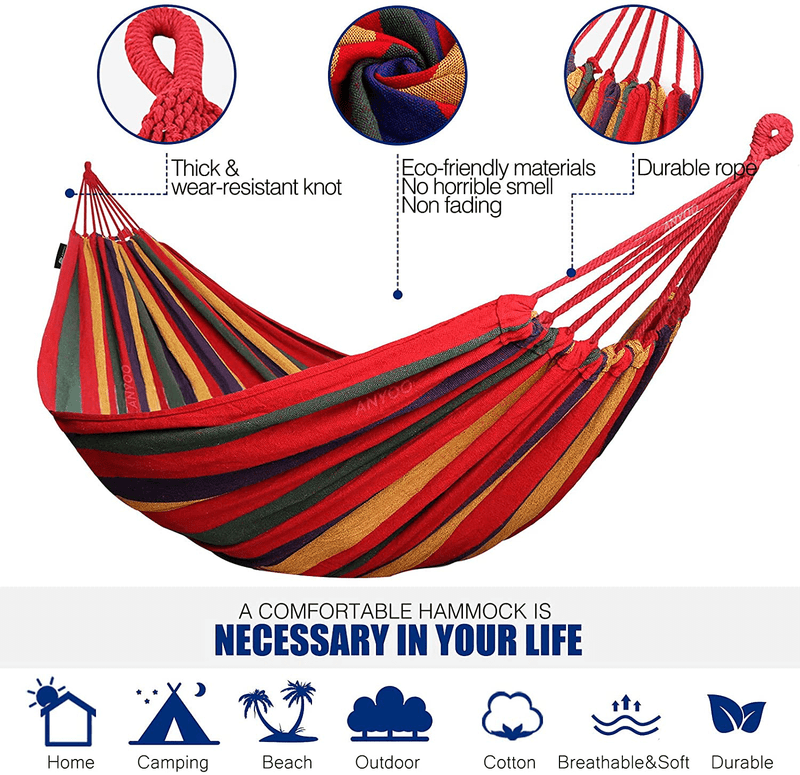 Anyoo Garden Cotton Hammock Comfortable Fabric Hammock with Tree Straps for Hanging Durable Hammock Up to 450lbs Portable Hammock with Travel Bag,Perfect for Camping Outdoor/Indoor Patio Backyard Home & Garden > Lawn & Garden > Outdoor Living > Hammocks ANYOO   
