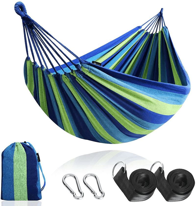 Anyoo Garden Cotton Hammock Comfortable Fabric Hammock with Tree Straps for Hanging Durable Hammock Up to 450lbs Portable Hammock with Travel Bag,Perfect for Camping Outdoor/Indoor Patio Backyard Home & Garden > Lawn & Garden > Outdoor Living > Hammocks ANYOO Green  