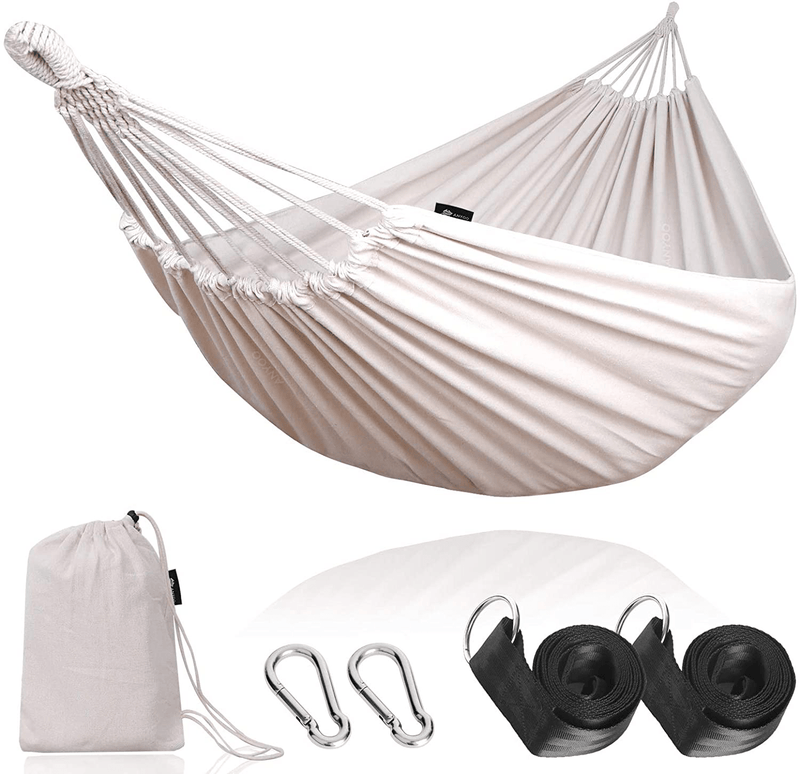 Anyoo Garden Cotton Hammock Comfortable Fabric Hammock with Tree Straps for Hanging Durable Hammock Up to 450lbs Portable Hammock with Travel Bag,Perfect for Camping Outdoor/Indoor Patio Backyard Home & Garden > Lawn & Garden > Outdoor Living > Hammocks ANYOO White  
