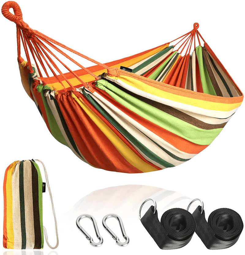 Anyoo Garden Cotton Hammock Comfortable Fabric Hammock with Tree Straps for Hanging Durable Hammock Up to 450lbs Portable Hammock with Travel Bag,Perfect for Camping Outdoor/Indoor Patio Backyard Home & Garden > Lawn & Garden > Outdoor Living > Hammocks ANYOO Orange  